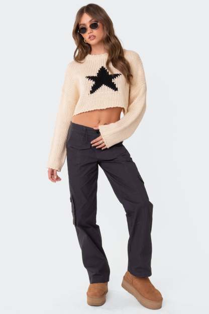 Mega Star Cropped Sweater - CREAM