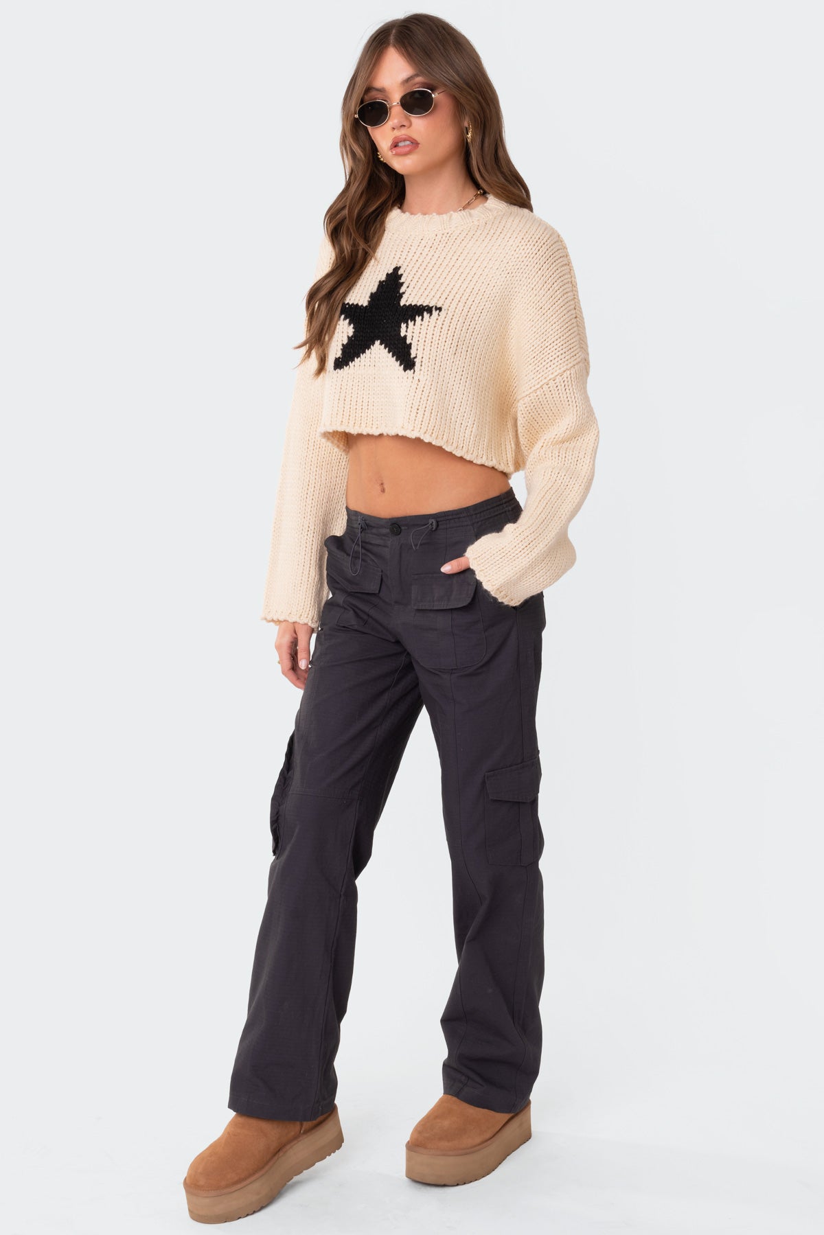 Mega Star Cropped Sweater - CREAM