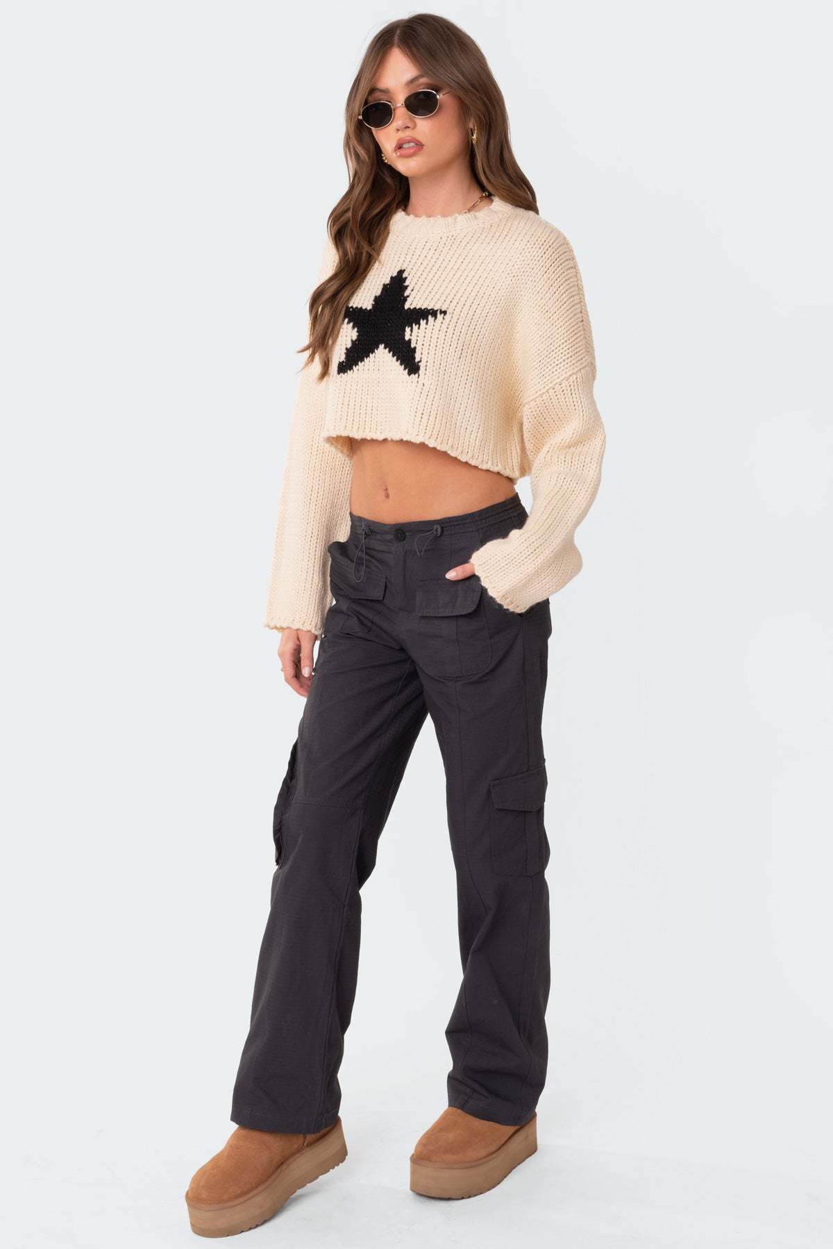 Mega Star Cropped Sweater - CREAM