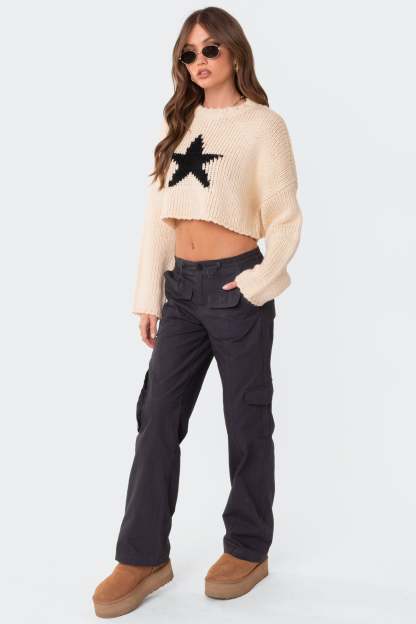 Mega Star Cropped Sweater - CREAM