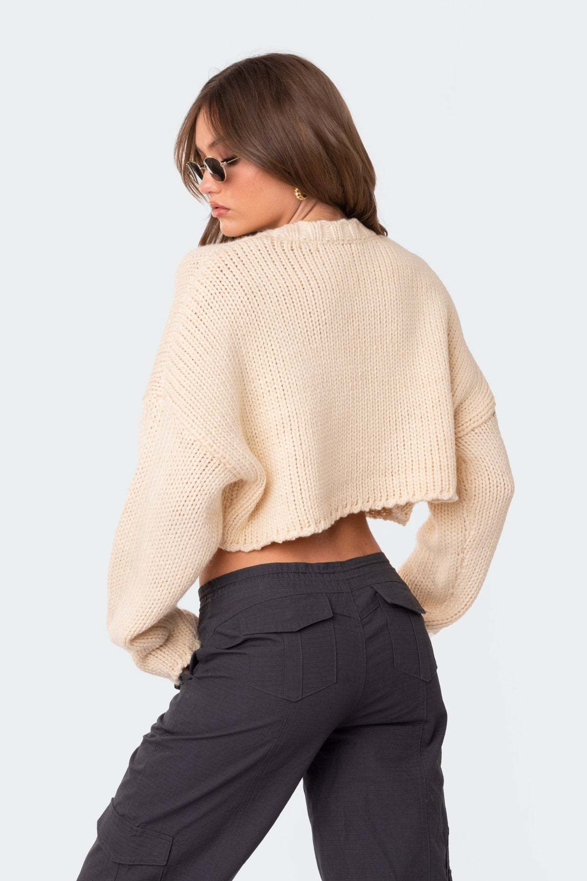 Mega Star Cropped Sweater - CREAM