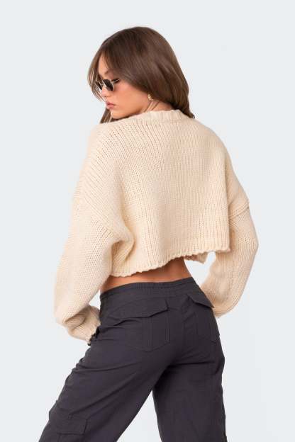 Mega Star Cropped Sweater - CREAM
