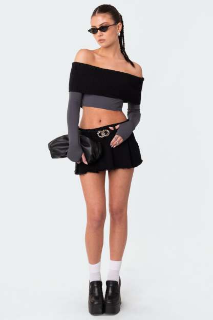 Alma Off Shoulder Half Knit Top - GRAY