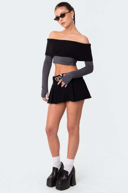 Alma Off Shoulder Half Knit Top - GRAY