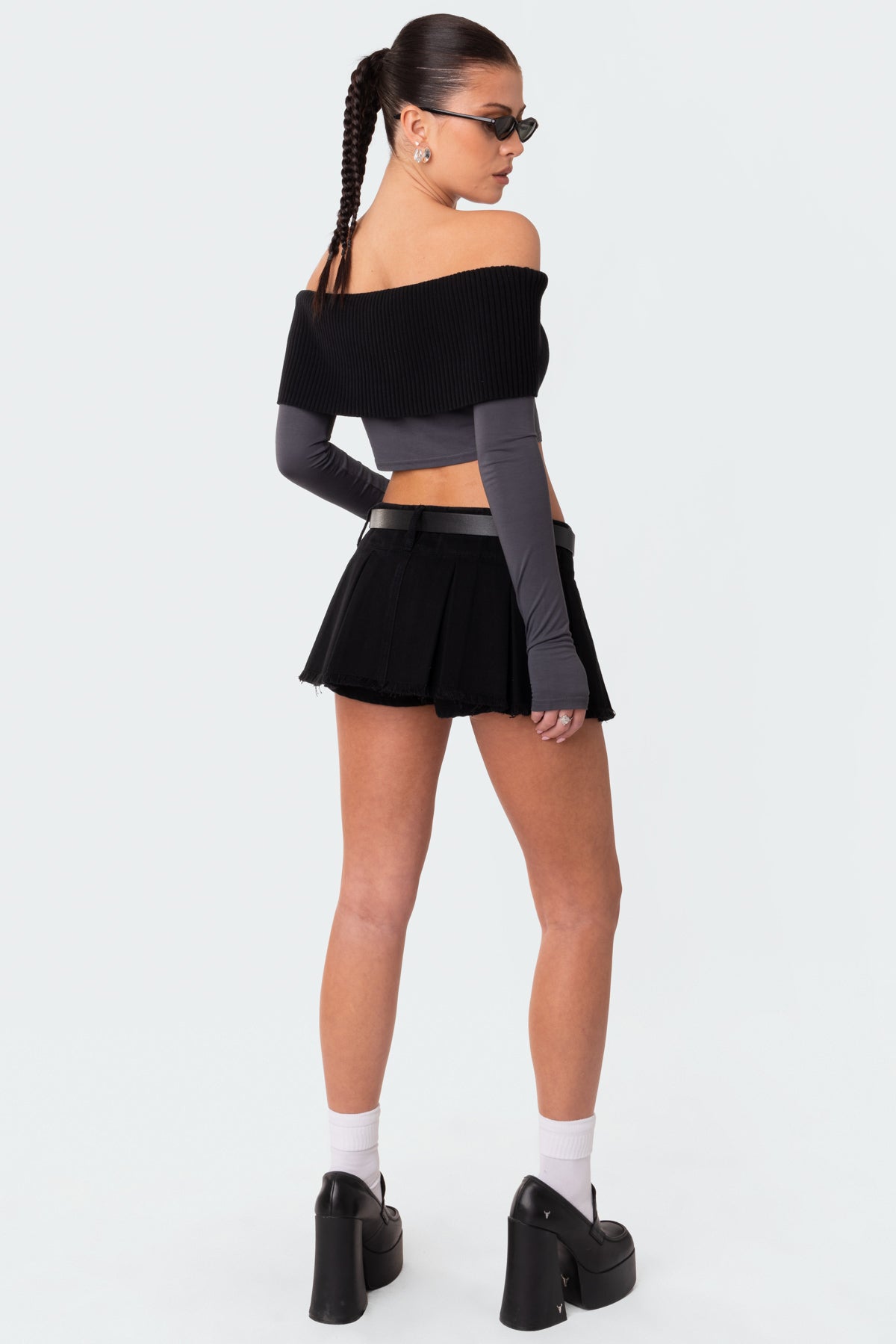 Alma Off Shoulder Half Knit Top - GRAY