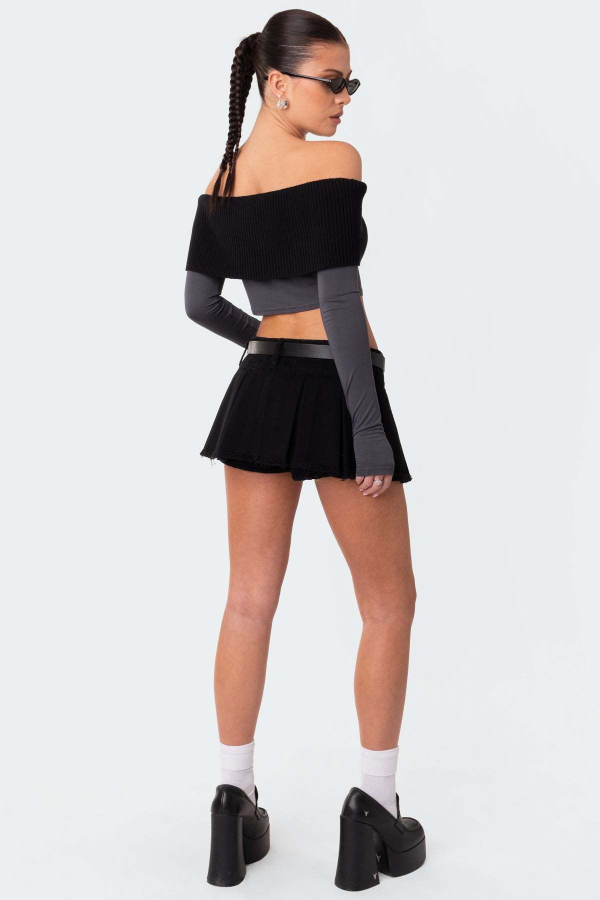 Alma Off Shoulder Half Knit Top - GRAY