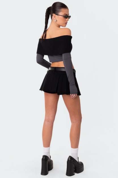 Alma Off Shoulder Half Knit Top - GRAY