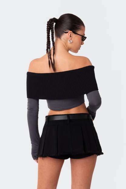 Alma Off Shoulder Half Knit Top - GRAY