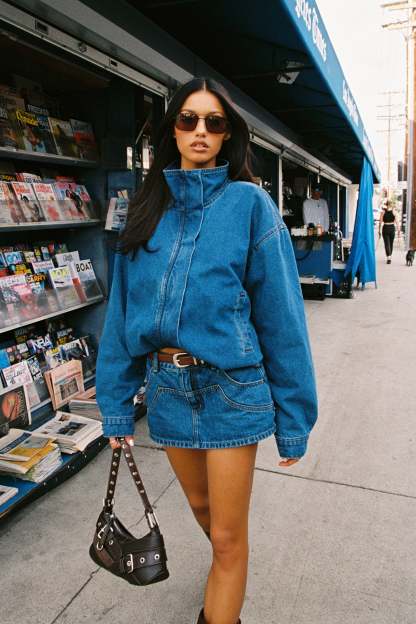 Hilary Oversized Denim Coat - BLUE-WASHED