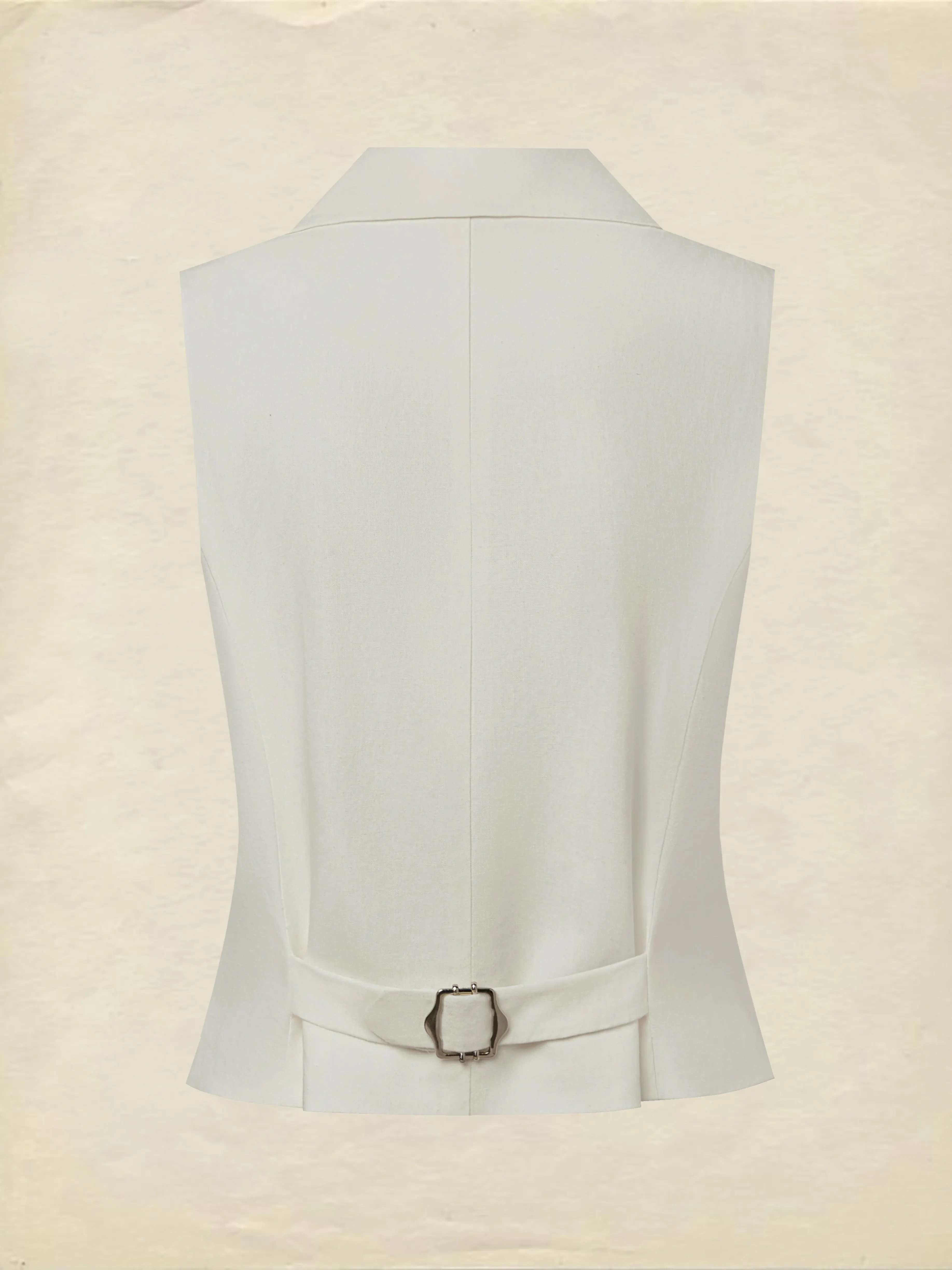 Linen Vest, Sleeveless, Shawl Collar, Plain, Button Design, Vacation, Vintage, White - White