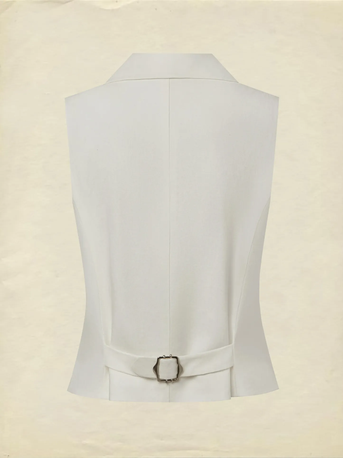 Linen Vest, Sleeveless, Shawl Collar, Plain, Button Design, Vacation, Vintage, White - White