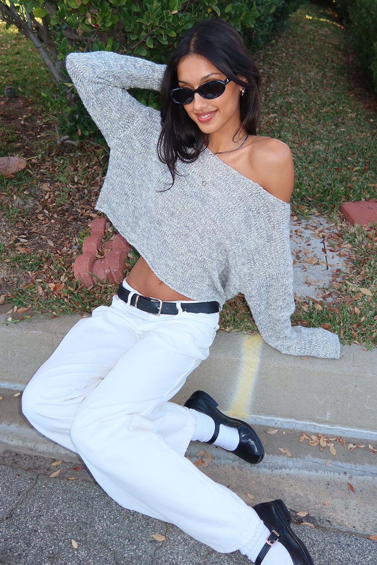 Florentina Off Shoulder Sweater - GRAY