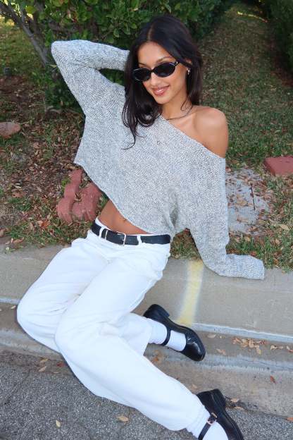 Florentina Off Shoulder Sweater - GRAY