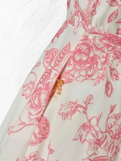 Maxi Cotton Dress, Sleeveless, Sweetheart Neck, Floral, Suspenders, Vacation, Vintage, Apricot - Apricot