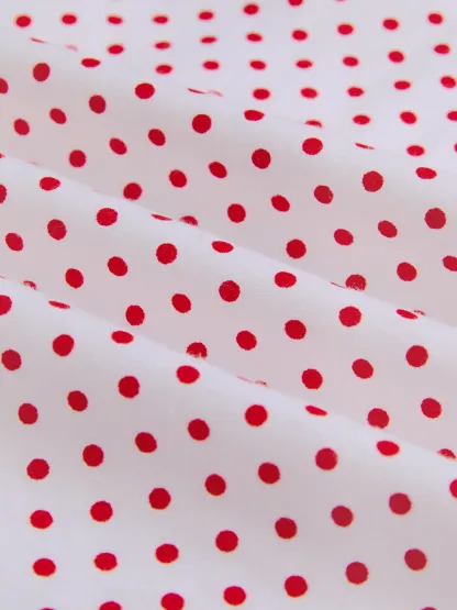 Cotton Maxi Dress, Short Sleeve, Square neck, Polka Dots, Vintage, White，Pure cotton - White