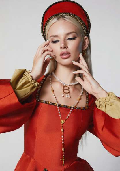 Tudor Renaissance Dress Costume - Orange - DARK ORANGE