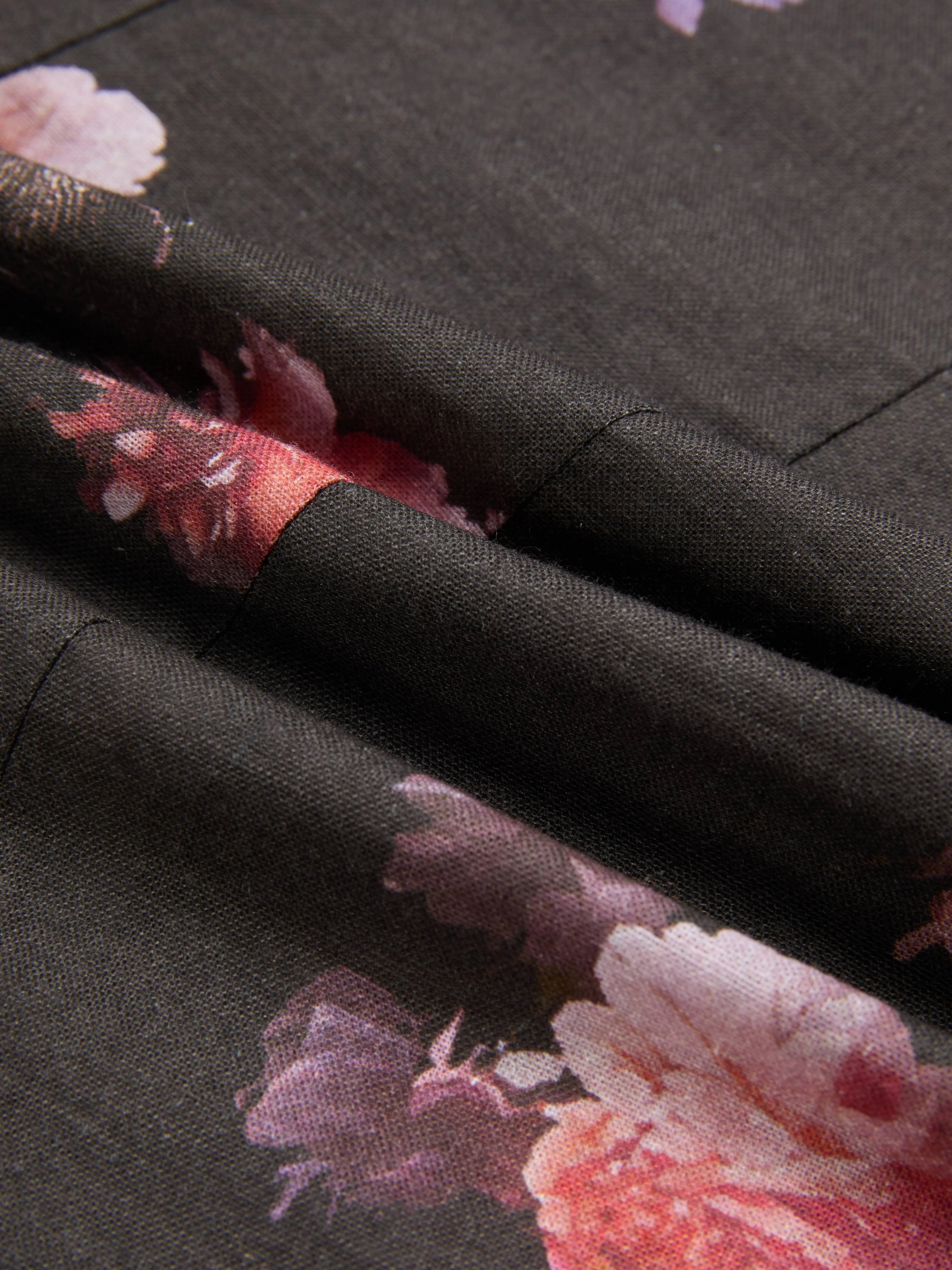 Cotton Blouse, Long Sleeves, Stand Collar, Floral, Lace, Vintage, Black - Black