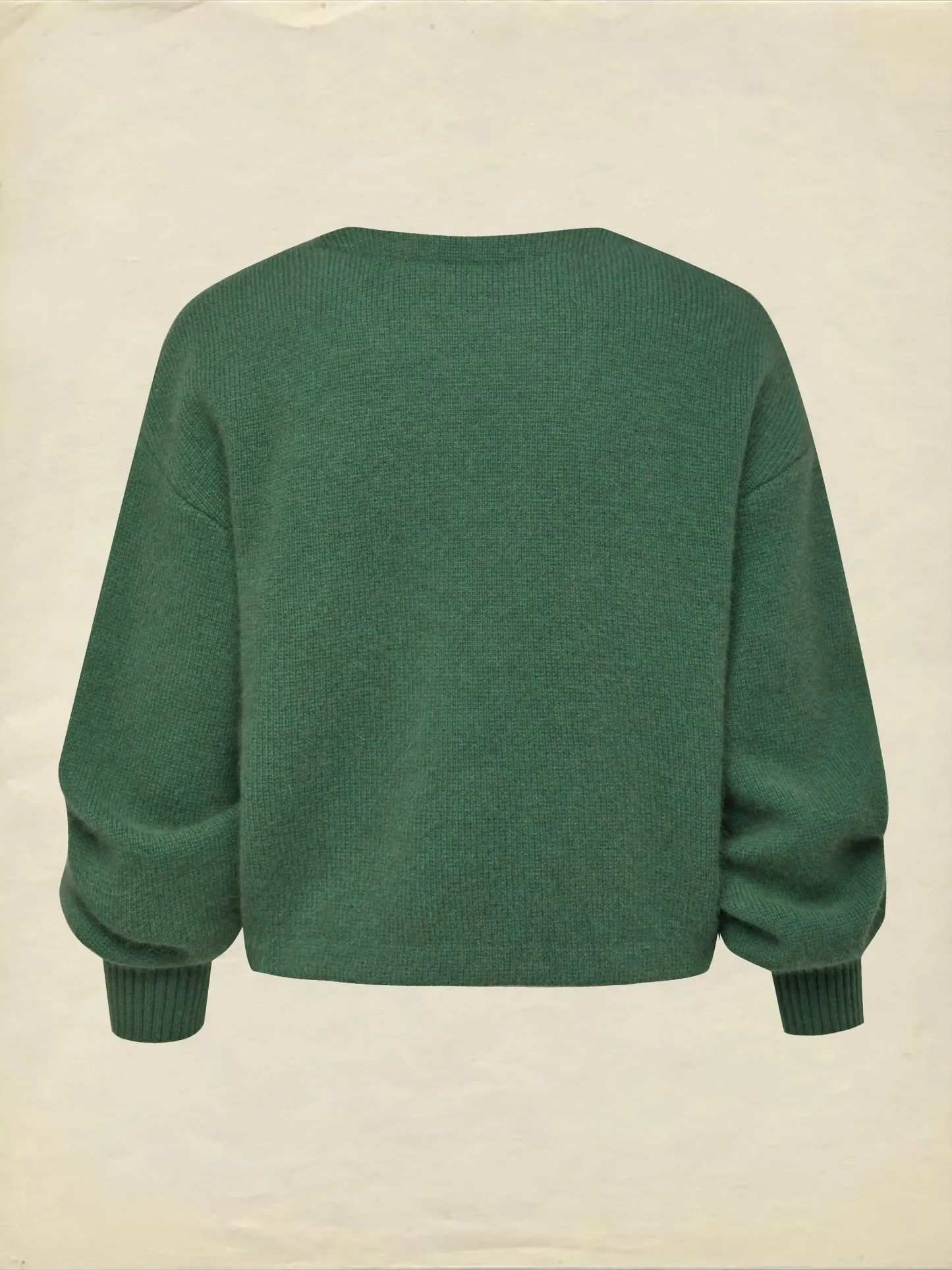 Wool Cardigan, Long Sleeves, Plain, Vintage, Green - Green