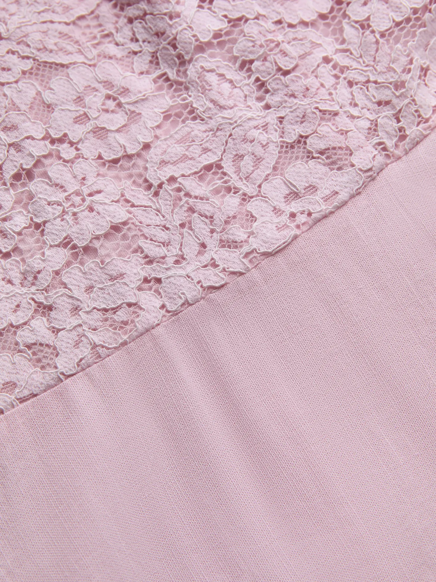 Midi Cotton Dress, Sleeveless, Off The Shoulder, Plain, Lace, French Vintage, Pink - Pink