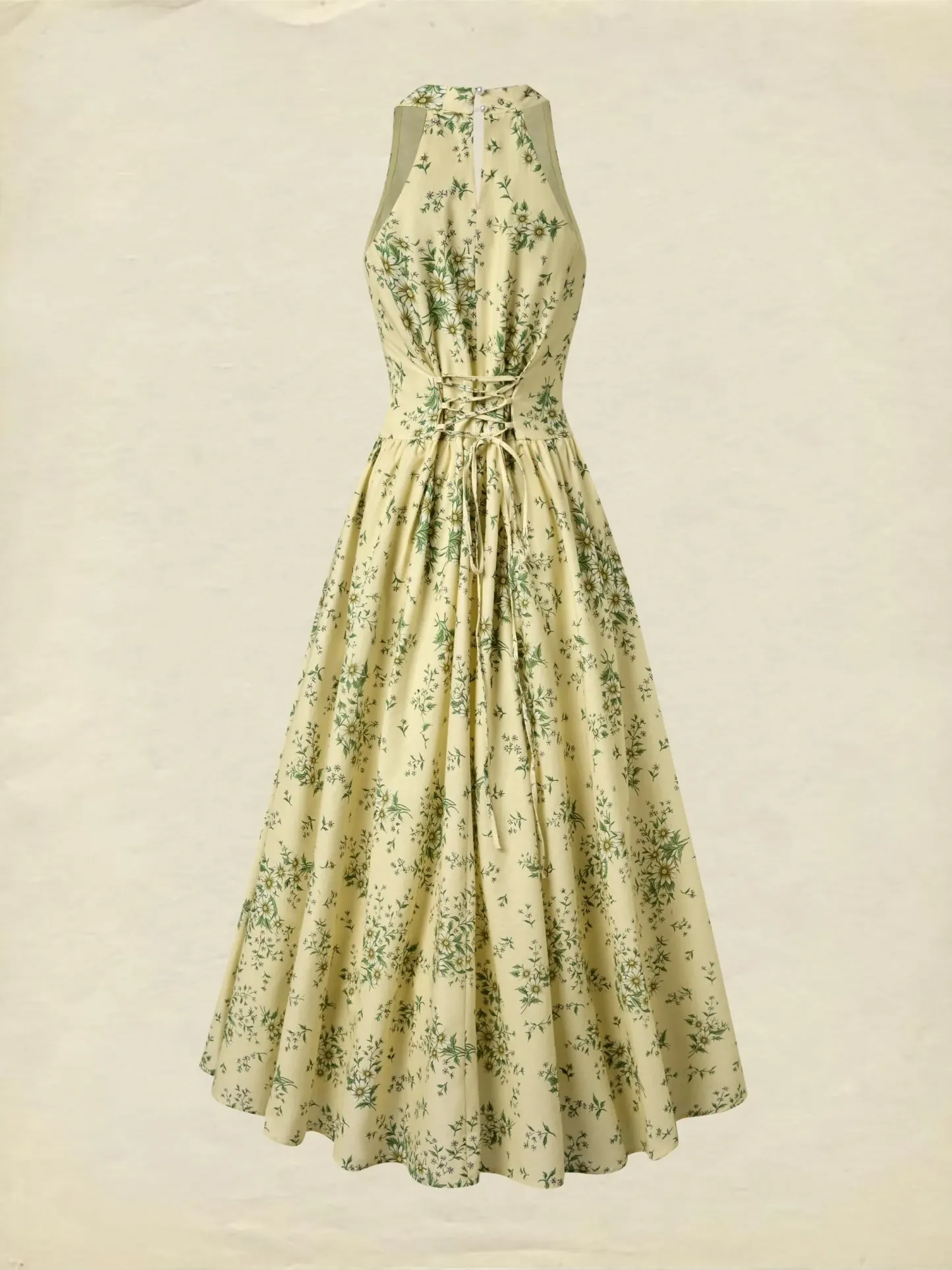 Maxi Cotton Dress, Sleeveless, V Neck, Floral, 3D Floral (Detachable), Vacation, Vintage, Yellow - Yellow