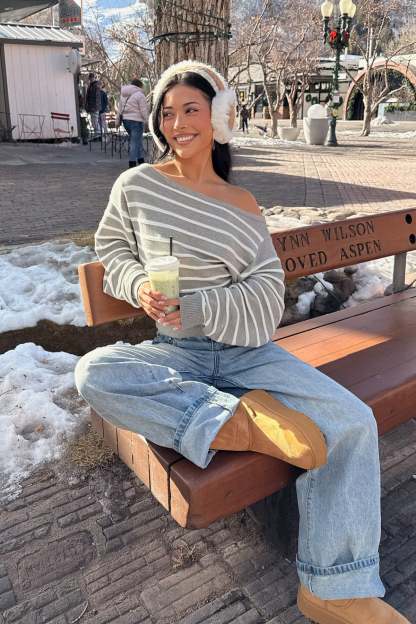 Mika Off Shoulder Oversized Sweater - GRAY-MELANGE