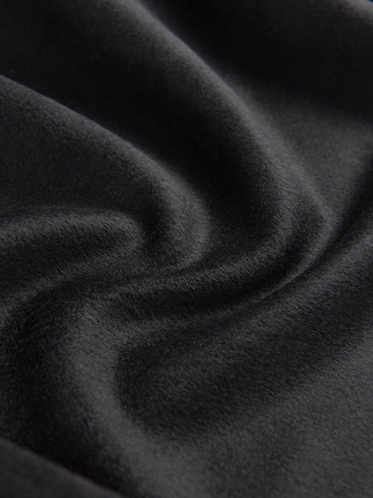 Wool Jacket, Long Sleeves, Round Neck, Plain, Button Design, Vintage, Black - Black