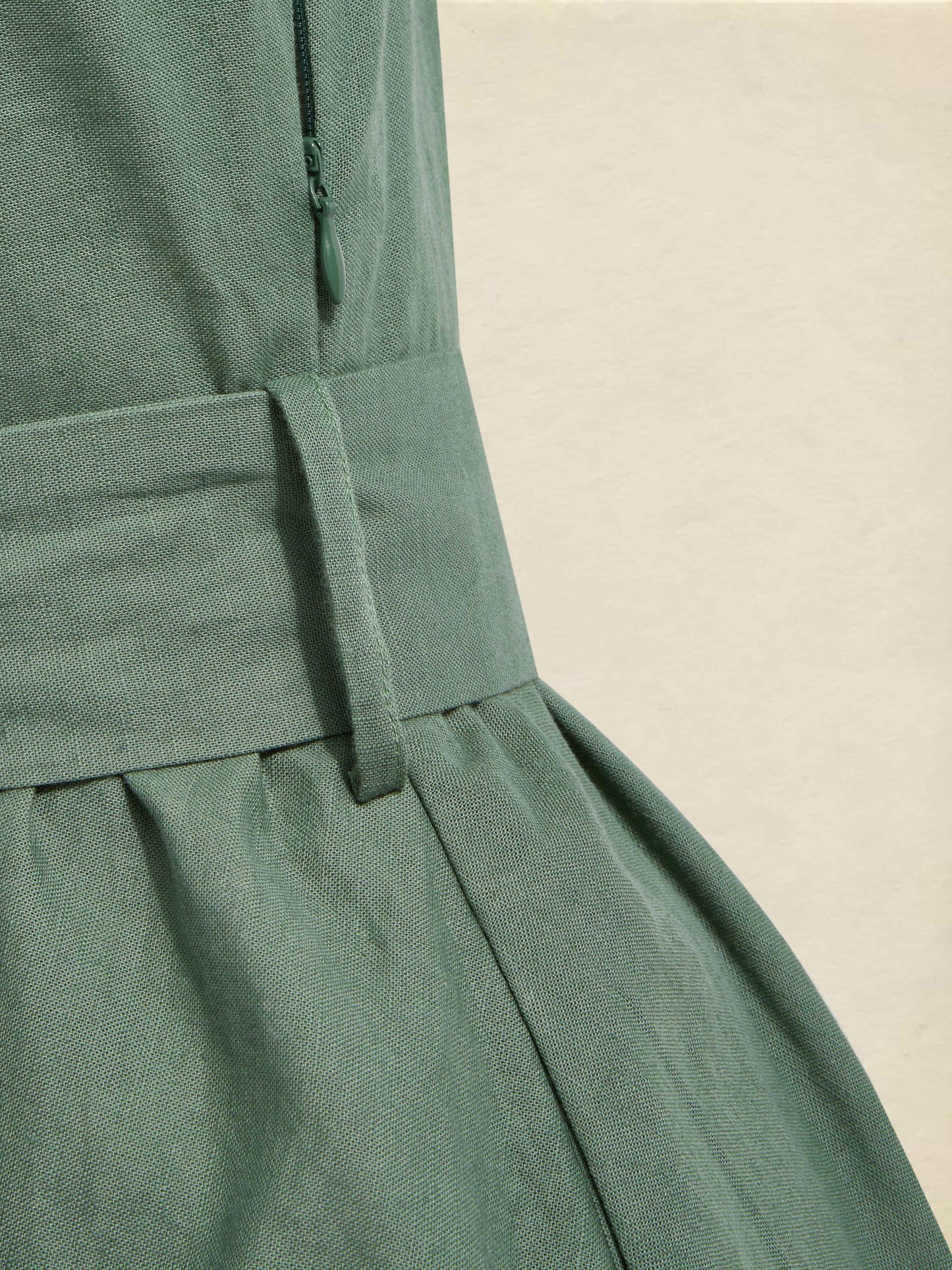 Midi Linen Dress, Half Sleeve,  Linen Blend, Plain, Renaissance, Green - Green