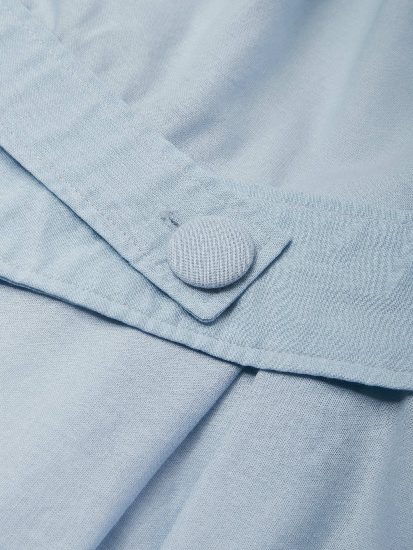 Midi Cotton Dress , Long Sleeves, Off Shoulder, Plain, Belt Design, French Vintage, Sky Blue - Sky Blue