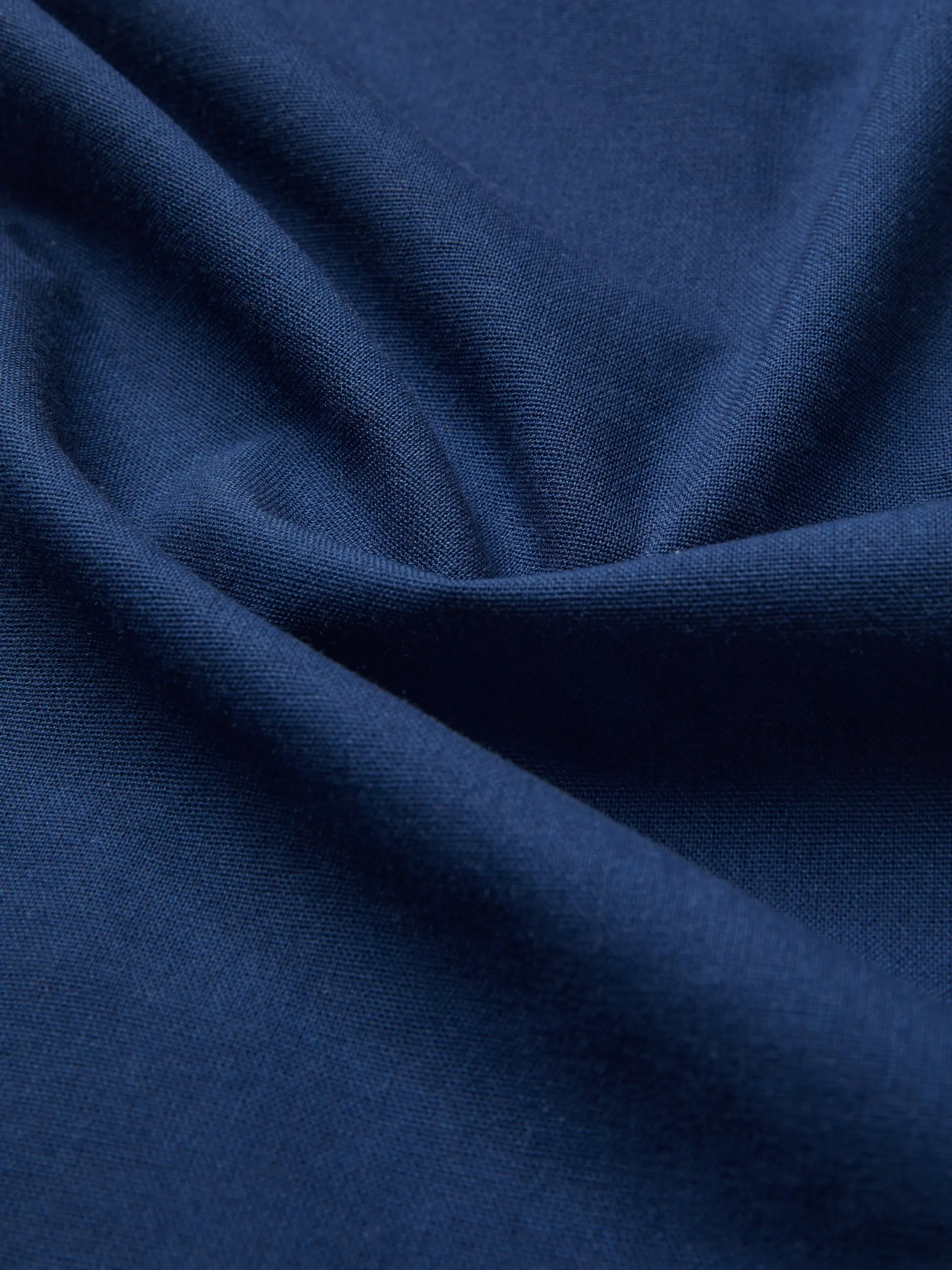 Midi Linen Dress, Half Sleeve, Shawl Collar, Plain, Button Design, Vintage, Dark Blue - Dark_blue