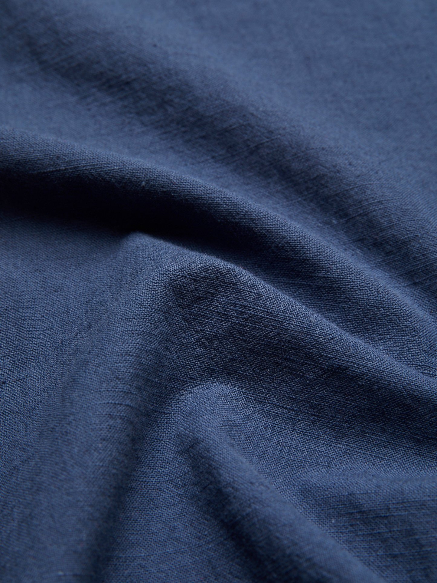 Linen Shirt, Long Sleeves, Shawl Collar, Plain, Lace, Vintage, Blue - Blue