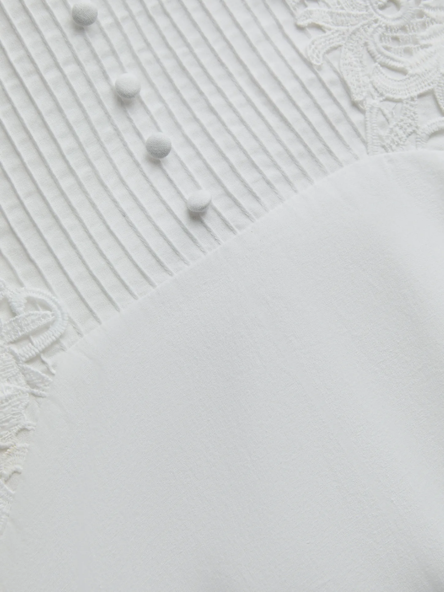 Midi Cotton Dress, Sleeveless, Round Neck, Plain, Lace, Vintage, White - White