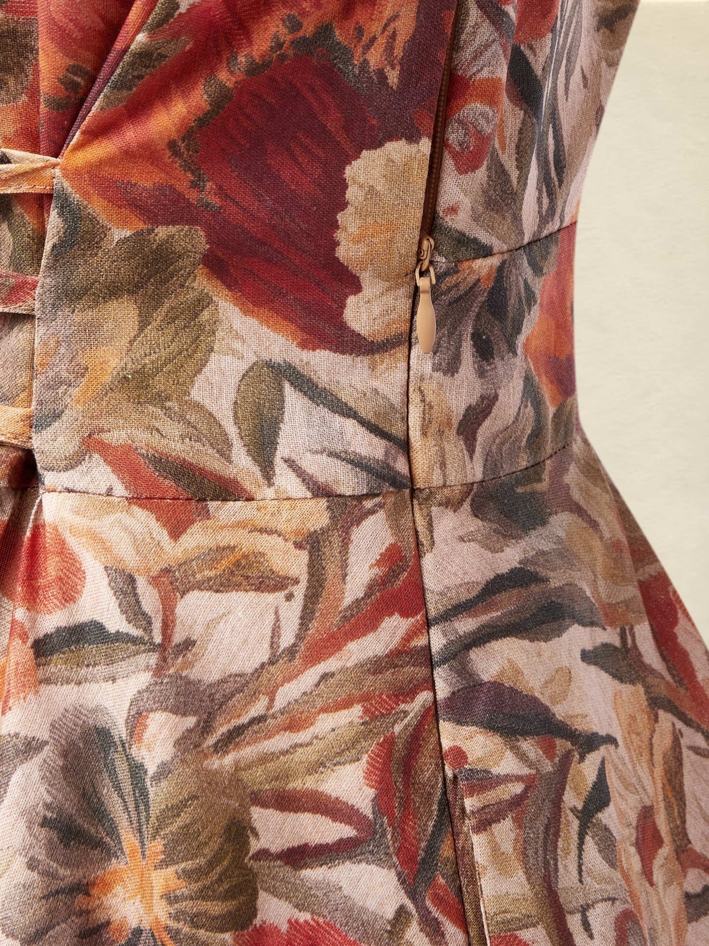 Midi Linen Dress, Long Sleeves, V Neck, Floral, Pocket Design, Vacation, Vintage, Yellow Brown - Yellow Brown