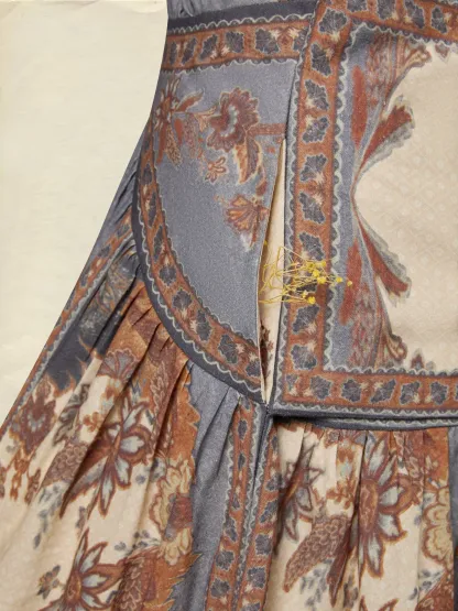Maxi Cotton Dress, Sleeveless, V Neck, Floral, Belt Design, Vacation, Vintage, Apricot - Apricot
