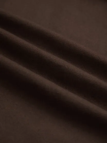 Midi Cotton Dress, Long Sleeves, Shawl Collar, Plain, Belt Design, Vintage, Coffee - Coffee