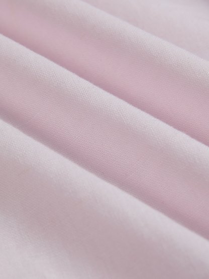Midi Linen Dress, Half Sleeve, V Neck, Plain, Pocket Design, French Vintage, Light Pink - Light Pink