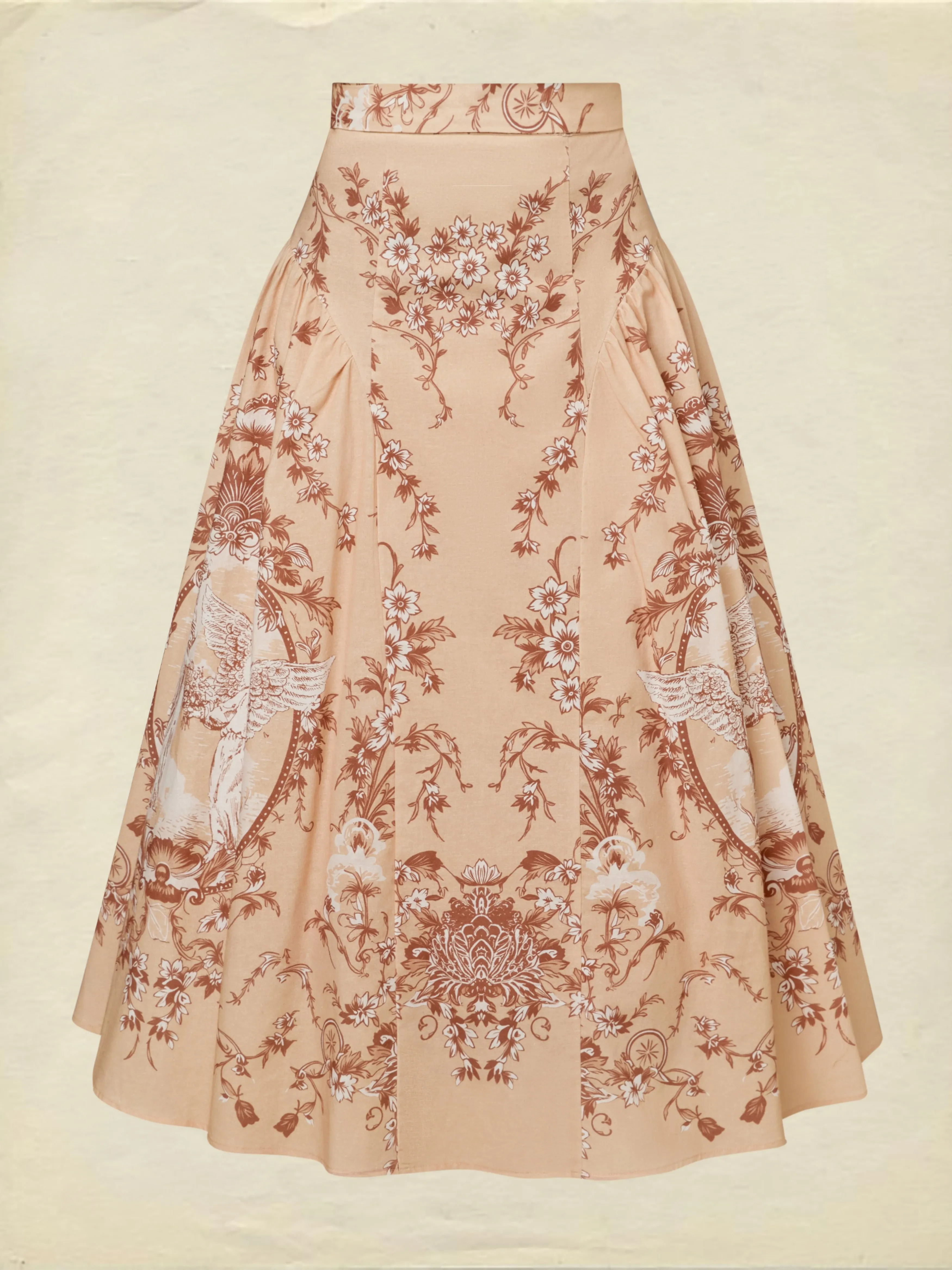 Midi Cotton Skirt, Angel, Pocket Design, Vintage, Caramel - Caramel