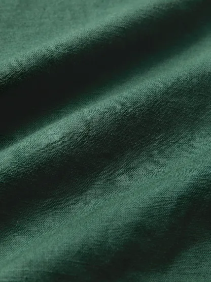 Linen Jumpsuit , Sleeveless, V Neck, Plain, Button Design, Vintage, Green - Green