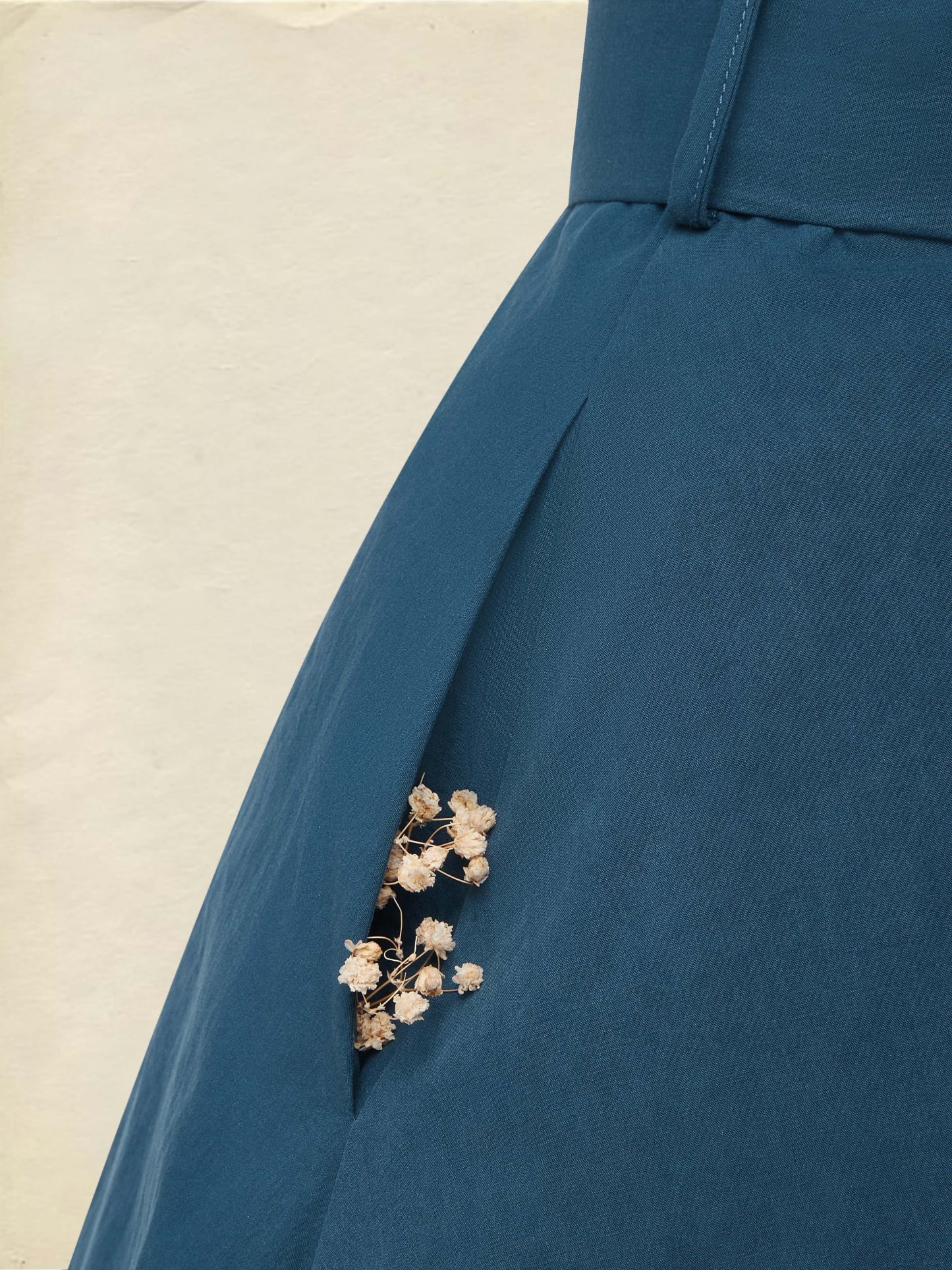 Midi Cotton Dress, Half Sleeve, V Neck, Plain, Button Design, French Vintage, Navyblue - Navyblue