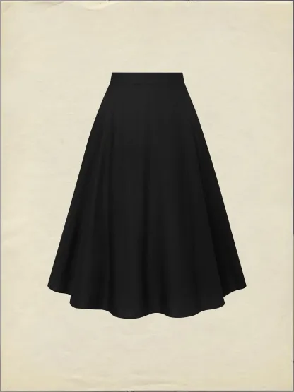 Midi Linen Skirt Set, Long Sleeves, Lapel Collar, Plain, Button Design, Vintage, White - White
