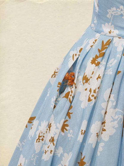 (SIZE:XS-XXL) Midi Linen Dress, Sleeveless, Round Neck, Floral, Pocket Design, Vintage, Blue - Blue