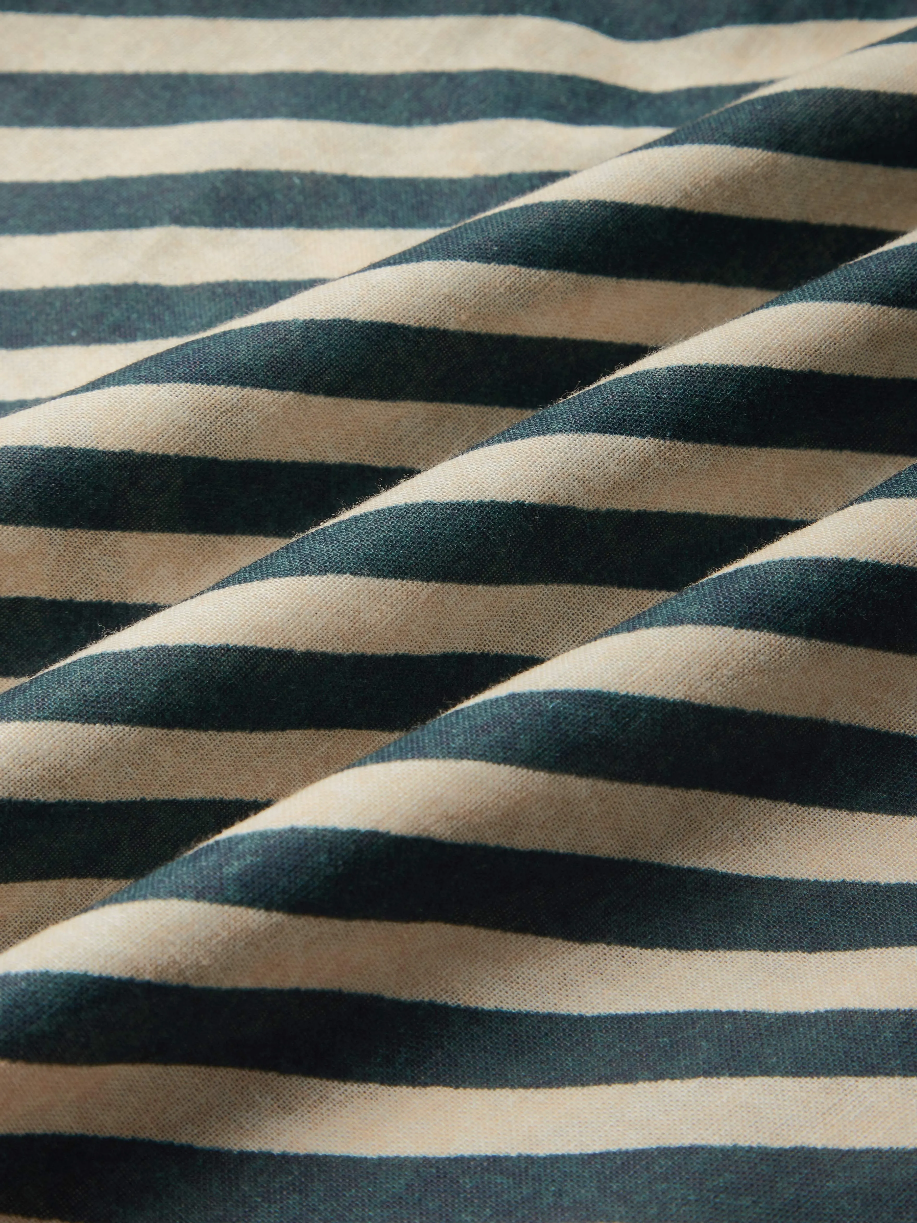 Maxi Cotton Dress, Half Sleeve, V Neck, Striped, French Vintage, Blue - Blue