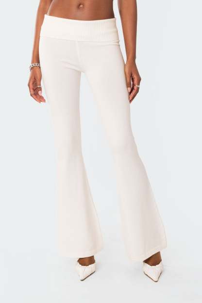 Desiree Knitted Low Rise Fold Over Pants - WHITE