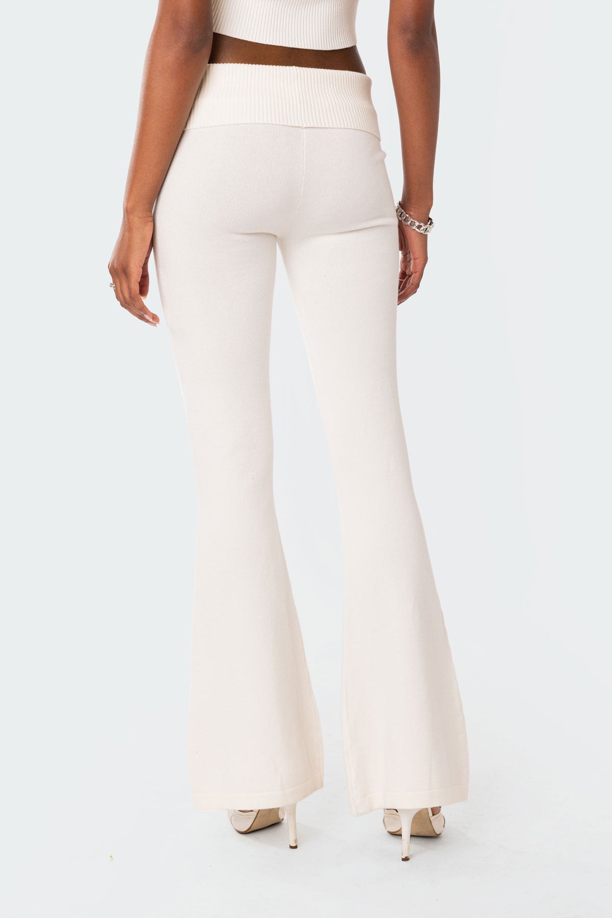 Desiree Knitted Low Rise Fold Over Pants - WHITE