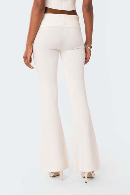 Desiree Knitted Low Rise Fold Over Pants - WHITE