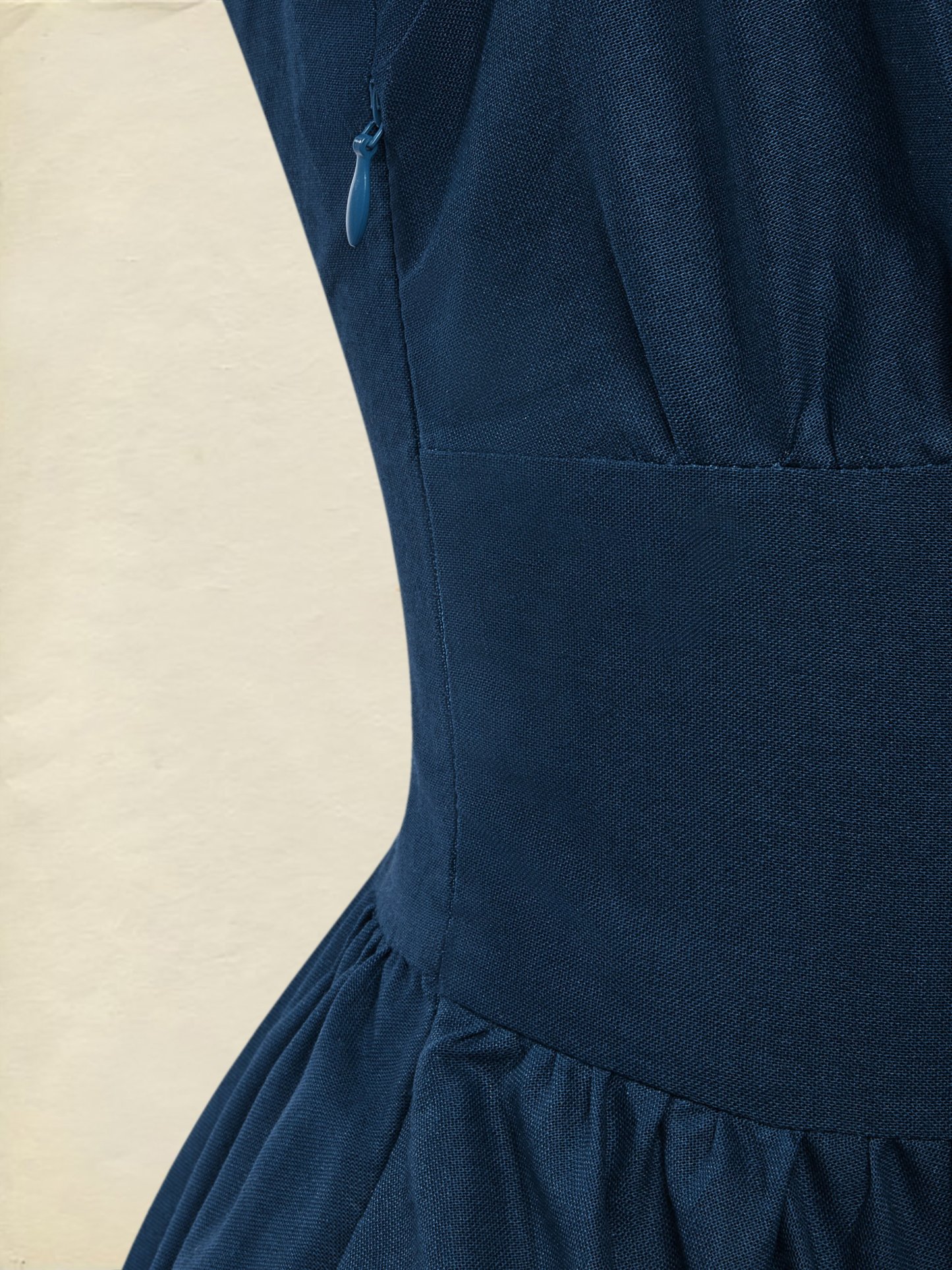 Maxi Linen Dress , Short Sleeves, V Neck, Plain, Lace, Vintage, Blue - Dark_blue