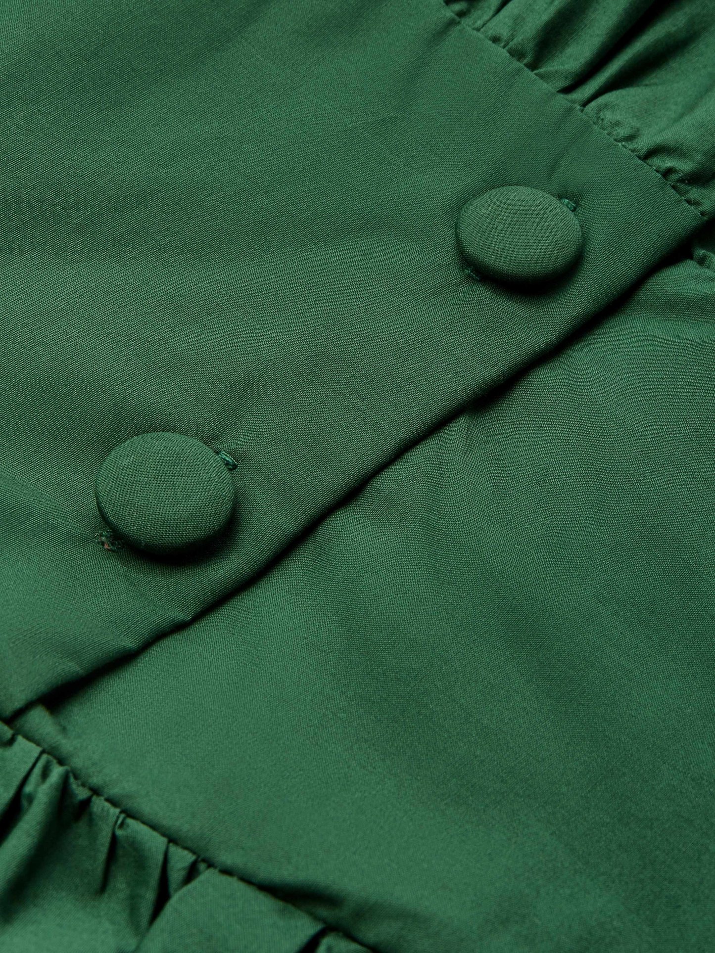 Cotton Maxi Dress, Balloon Sleeve, V neck, Plain, Vintage, Dark Green - Dark Green