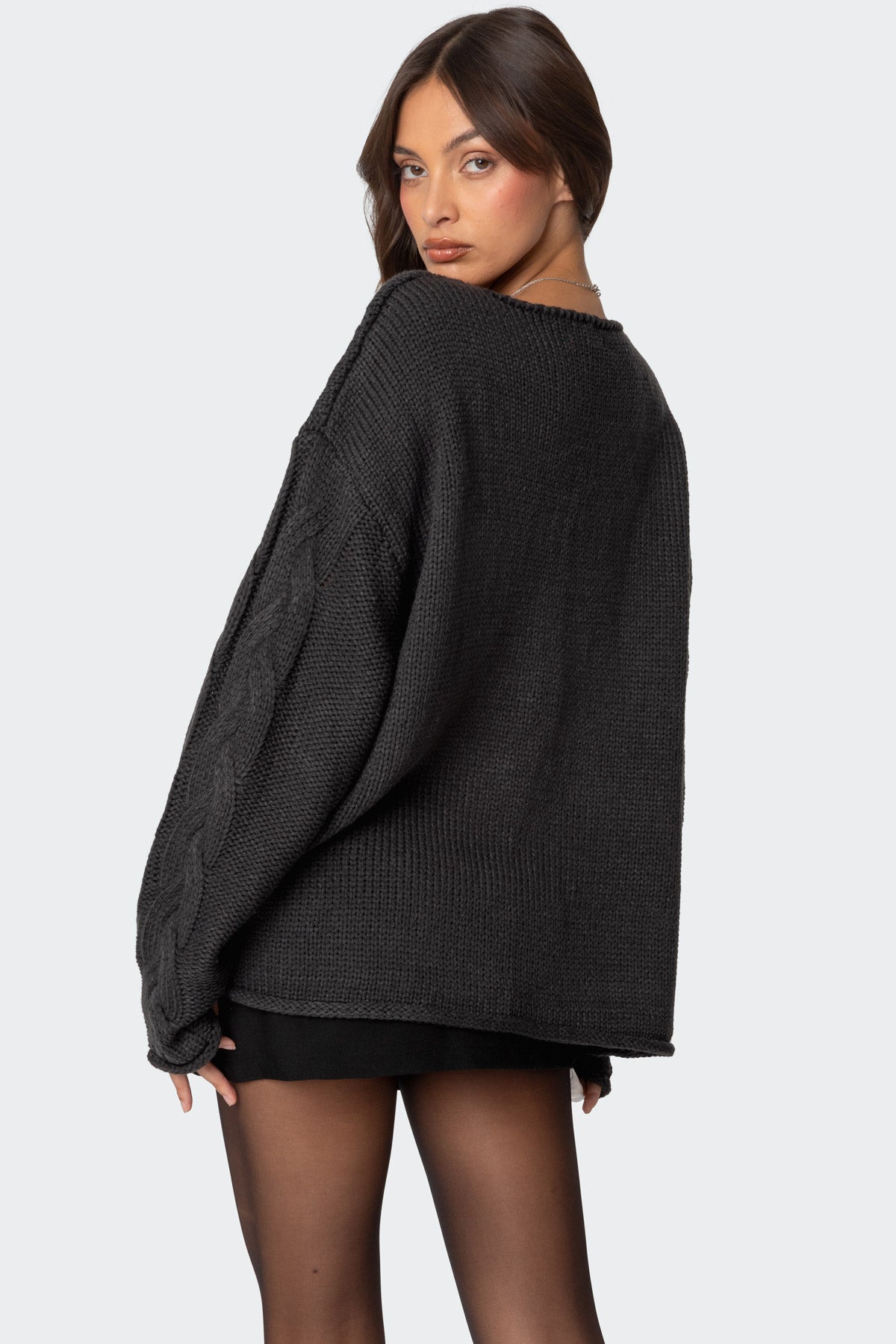 Inga Oversized Cable Knit Sweater - DARK GRAY