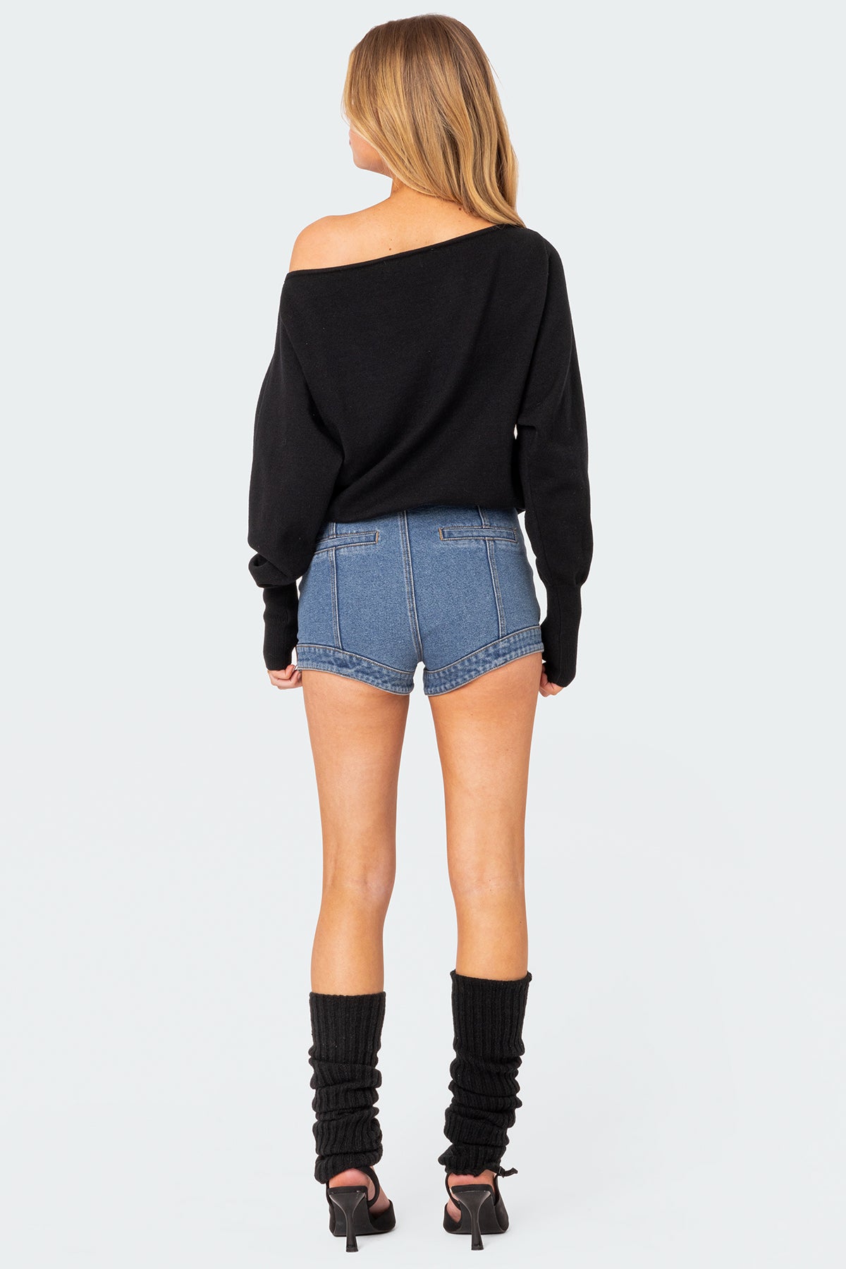 Off Shoulder Oversized Sweater - BLACK