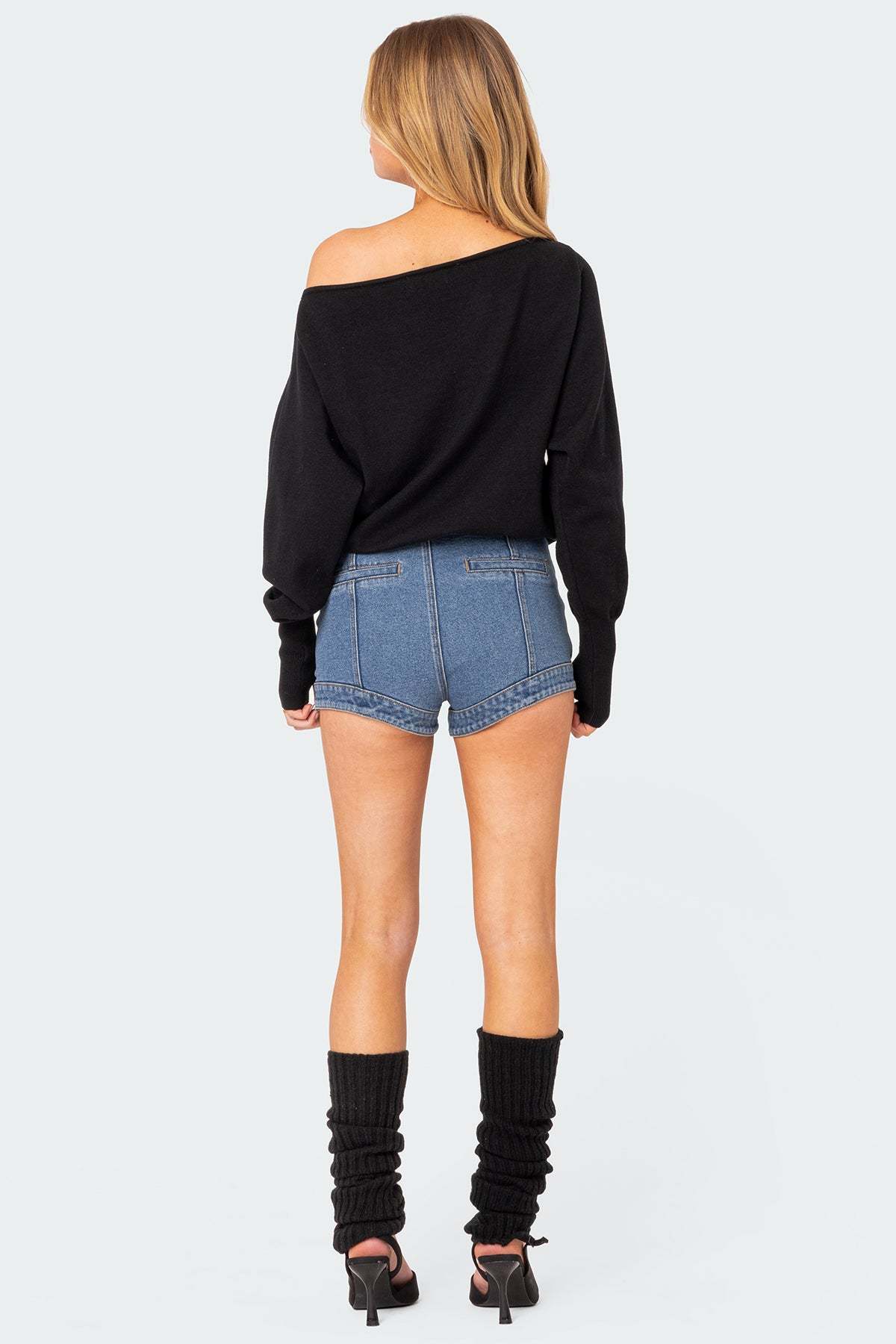 Off Shoulder Oversized Sweater - BLACK