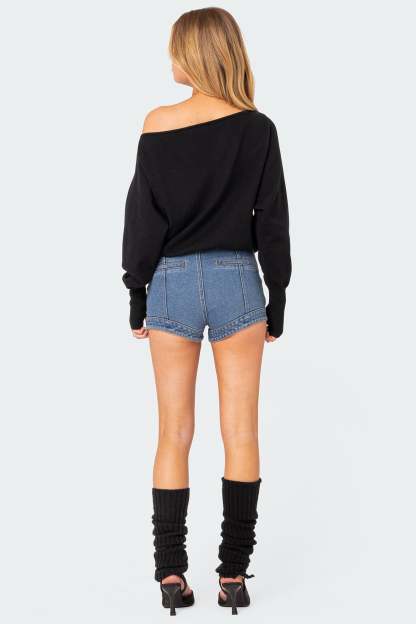 Off Shoulder Oversized Sweater - BLACK